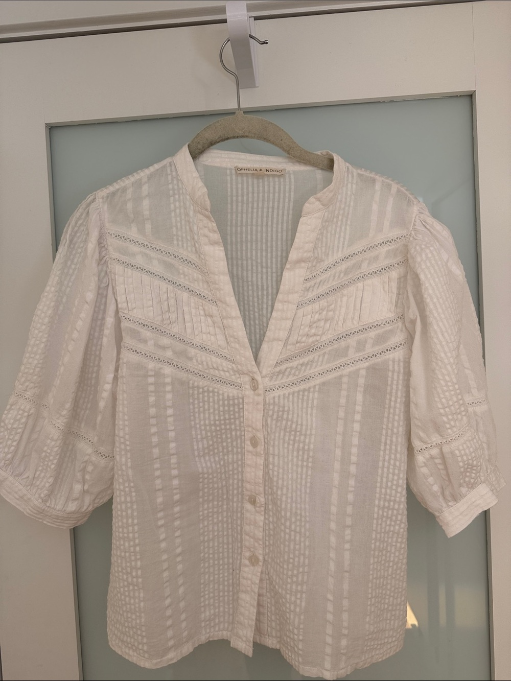 Ophelia & Indigo - Textured Button-Front Blouse